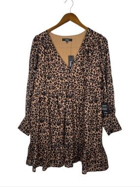 Lulus Rock It Out Leopard Print Babydoll Dress Brown Black V-Neck Mini New Small